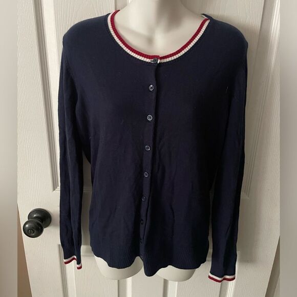 Women’s Gap Red White & Blue Lightweight Button Up Cardigan Size Large - Picture 1 of 8